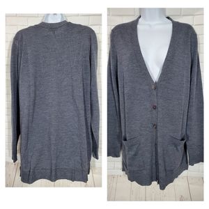 Merino Charter Club Luxury Gray V Neck Button Down Sweater